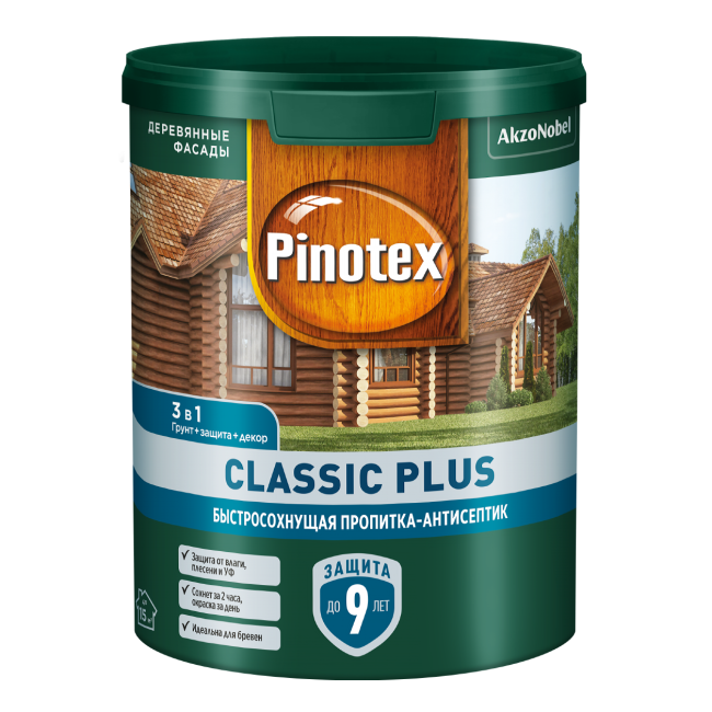 PINOTEX CLASSIC PLUS пропитка-антисептик, быстросохнущая 3 в 1, палисандр 0,9л