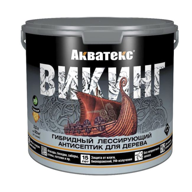 Антисептик для дерева Акватекс Викинг 65085, лессирующий, полуматовый, 2,5 л, калужница