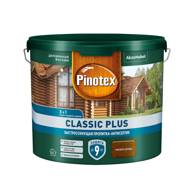 PINOTEX CLASSIC PLUS пропитка-антисептик быстросохнущая 3 в 1, тиковое дерево (2,5л)