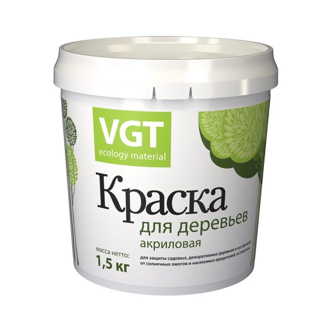 Краска для садовых деревьев VGT ВД-АК-1180, акриловая, белая, 1,5 кг