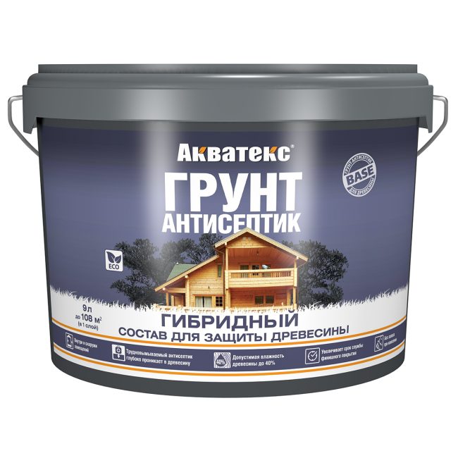 Грунт-антисептик для дерева Акватекс Гибридный, лессирующий, 9 л, бесцветный