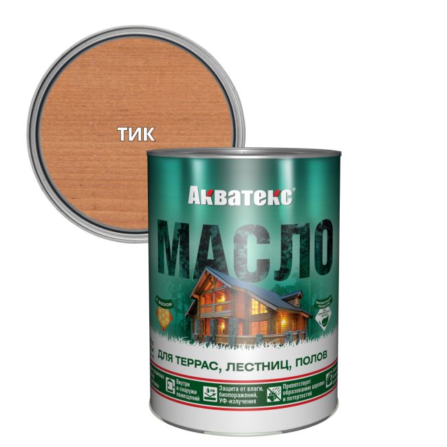 Масло для террас, лестниц, полов Акватекс, матовое, тик, 0,75 л